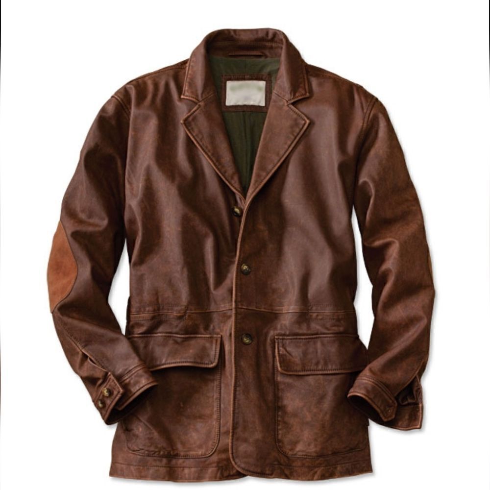 ORVIS DISTRESSED GENUINE LEATHER MEN'S JACKET SIZE XL